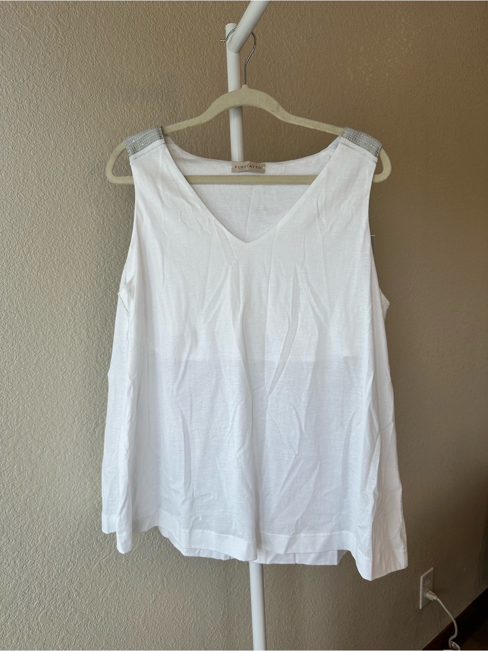 Purotatto Italian luxury label 100% cotton white with silver detail tank top XL
